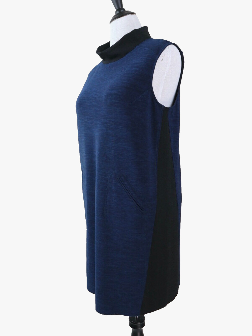 Tahari Size 14 Mock-Neck Shift Dress Stretch Jersey Blue Melange